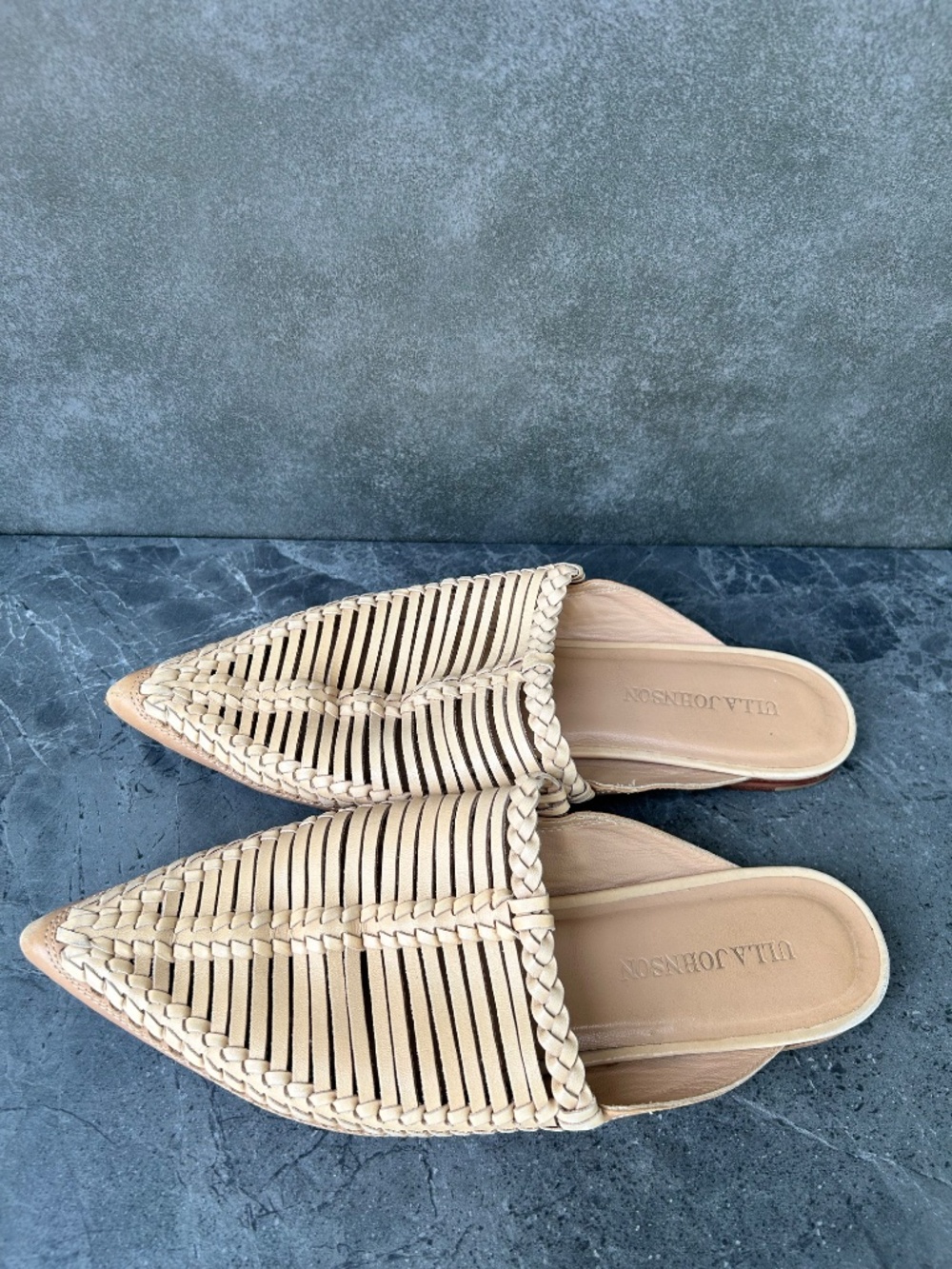 Ulla Johnson Tan Nude Woven Brazilian Leather Pointed Mule Slides Size 8 - Picture 2 of 3